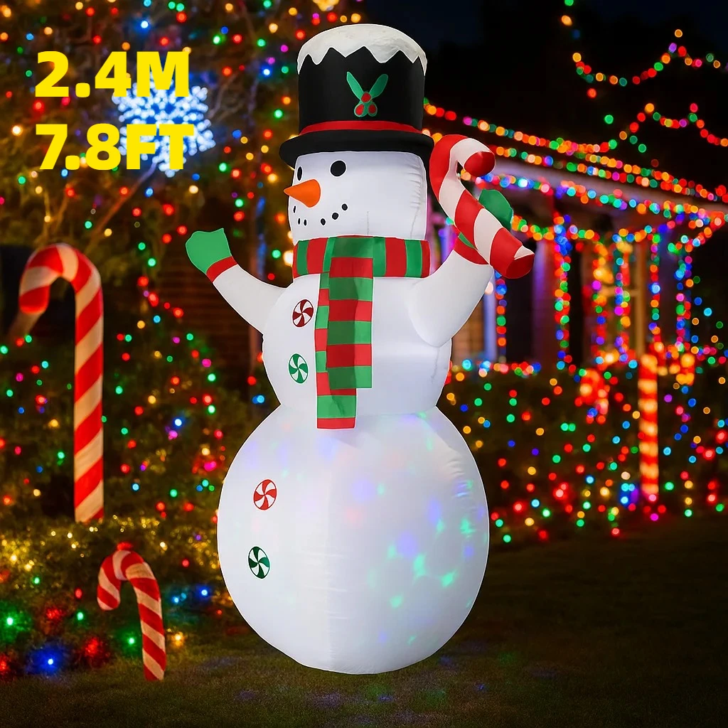 

2.4M/7.8FT Inflatable Christmas Snowman with Candy Cane Lights LED Home Decorations Toys Yard Xmas Ornaments Decor Supplies
