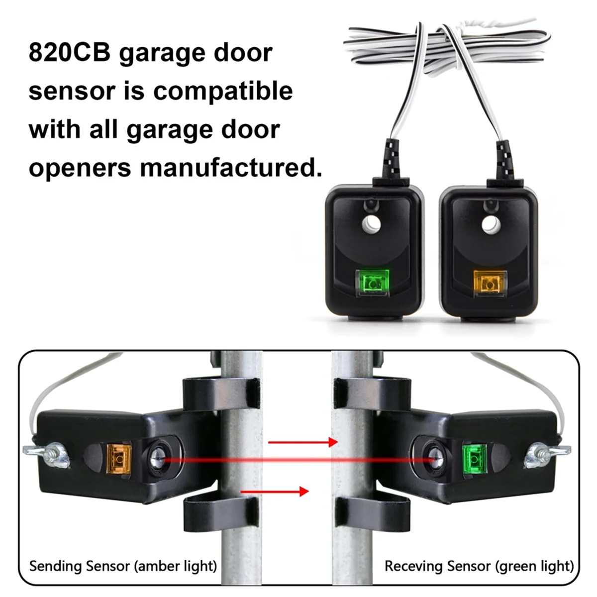 A80I820CB Garage Door Safety Sensor Replacement Kit for G801CB-P/801CB/041-0136 for Chamberlain LiftMaster Sears Craftsman