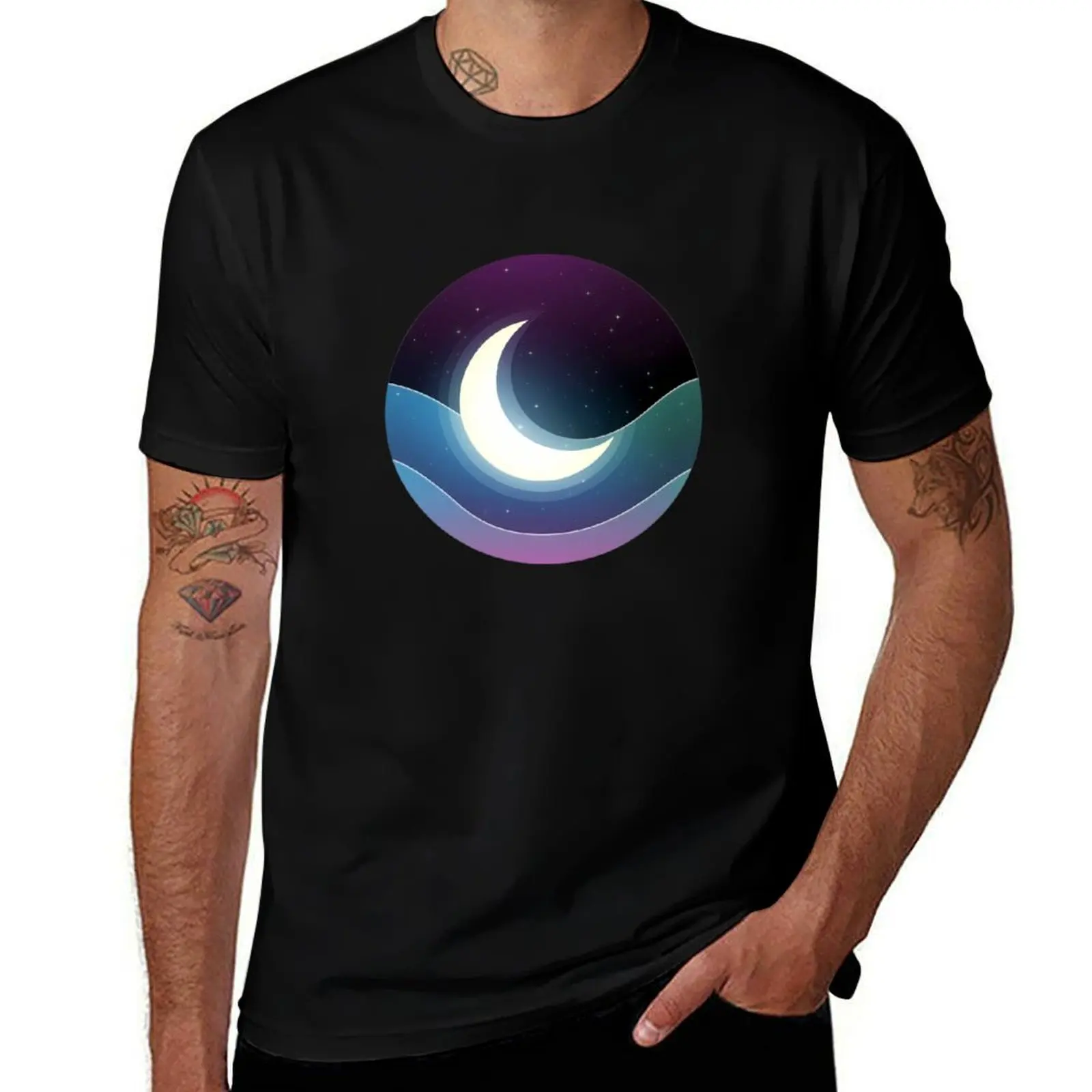 

Футболка Celestial Crescent Dream, завораживающая футболка с космическим ночным небом, летние топы, милые топы, футболки с рисунком, мужская футболка
