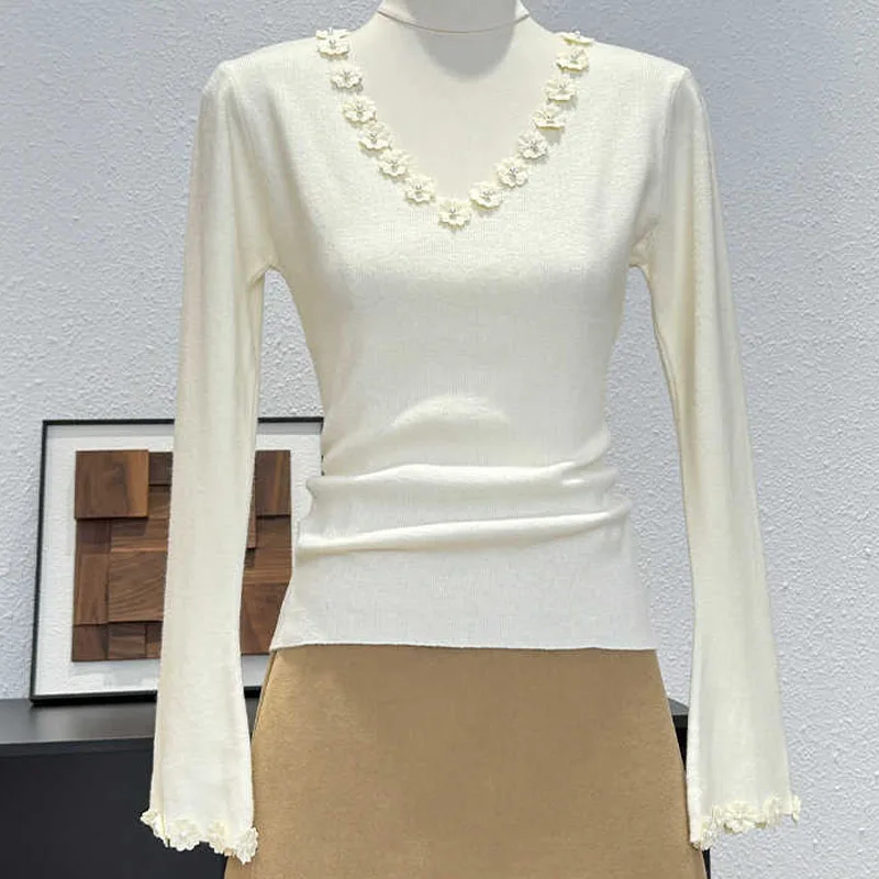 

Вязаный свитер, женские пуловеры, новый вязаный свитер с длинным рукавом и v-образным вырезом, пуловер с цветочным принтом, женские топы, трикотажные изделия Sueters De Mujer Q975