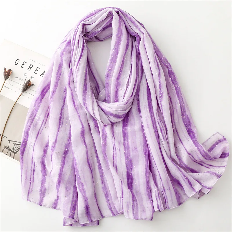 2024 Spain Ombre Striped Line Glitter Viscose Shawls Scarf Lady High Quality Wrap Pashmina Stole Bufandas Muslim Hijab 180*90Cm