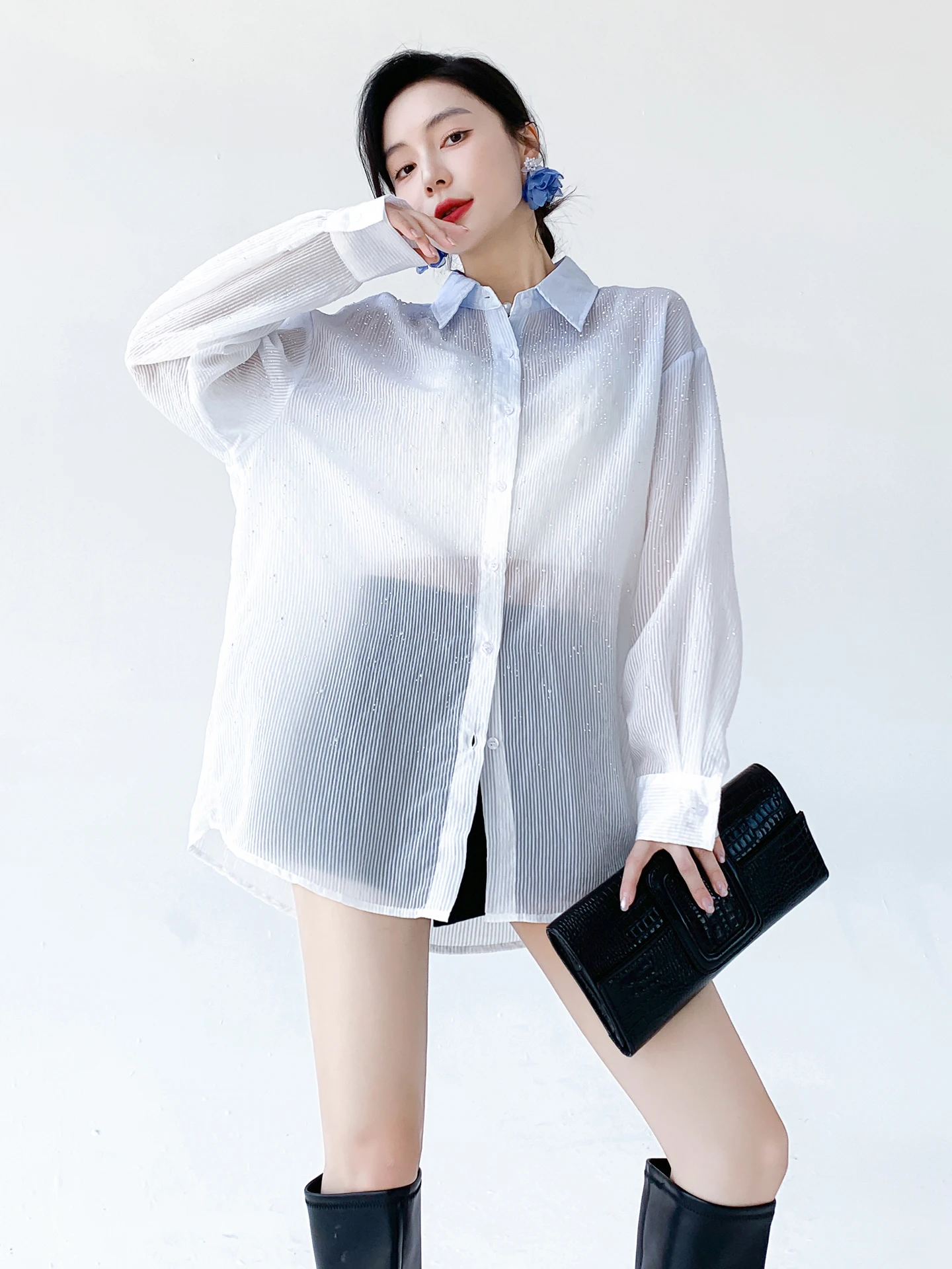 

Женское полосатое платье миди AKSAYA с длинным рукавом, блестящее, из полиэстера, в корейском стиле, для весны и осени, для повседневной носки