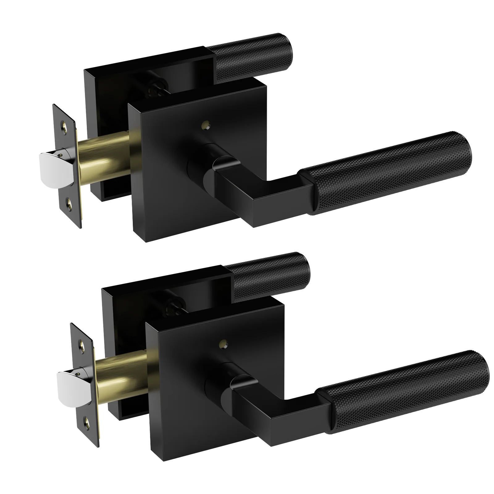 

Viladepot 2PCS Privacy Door Handle Rear Knurled Handle Lever Matte Black Square Base Bedroom Bathroom Door Lock Reversible