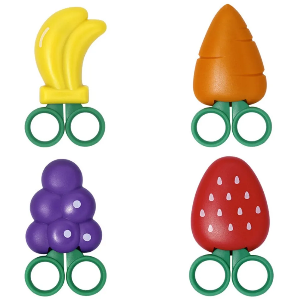 4 ชิ้นแม่เหล็กการ์ตูนกรรไกรผลไม้เด็กองุ่น Mini Pocket กรรไกร Multi - function ตู้เย็นสติกเกอร์ปลอดภัย Mini กรรไกร