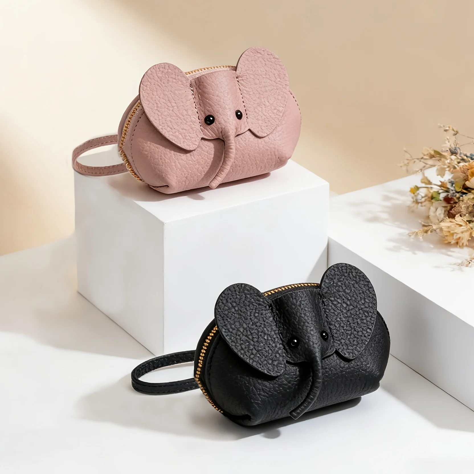 Cute Elephant‑Shaped Zipper Storage Pouch, Portable Handheld Bag with Hanging Strap for Keys, Travel & Daily‑use