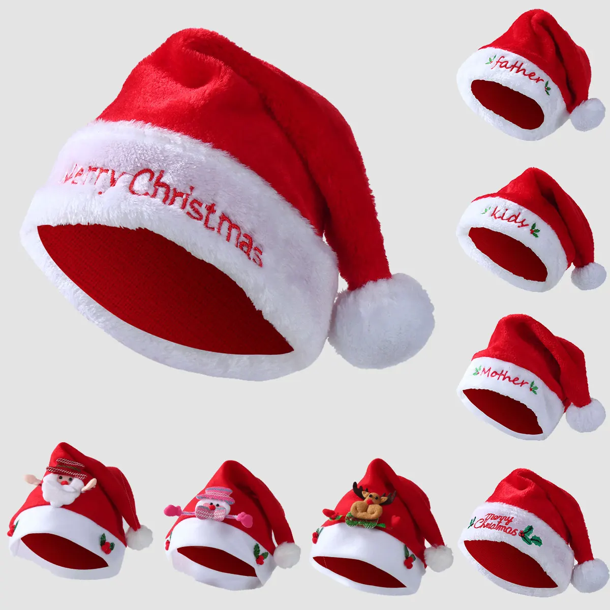 

2023 Adults Kids Christmas Hats Non-woven Fabric Santa Claus Xmas Hats Merry Christmas New Year Party Festival Decoration Gifts