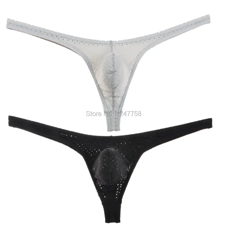 

Men's Pouch Thong Male G-String Breath Holes Thongs Mini Bikinis Elastic Underwear Enhance Bulge T-back