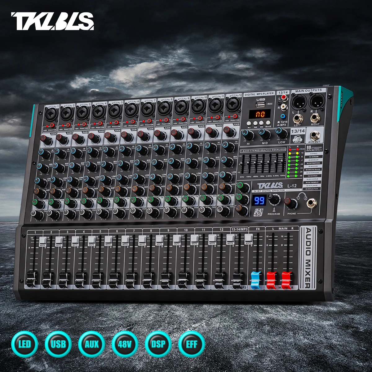 خلاط TKLBLS L12 احترافي 12 قناة USB DJ PC 99 DSP تأثير بلوتوث 48 فولت أداء الحفلات
