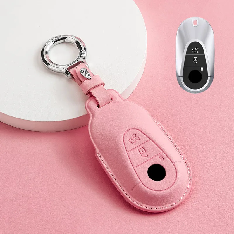 Pink Leather for Mercedes Benz C S Class W223 W206 S260L S350L for Maybach S480 S580 2020 2021 2022 Remote Car Key Case Cover