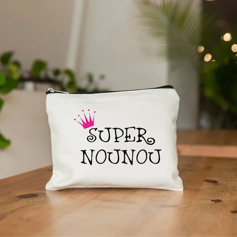 Super Nounou French Printed Women Canvas Cosmetic Makeup Bags Travel Toiletry Pouch School Pencil Case Supplies organizer