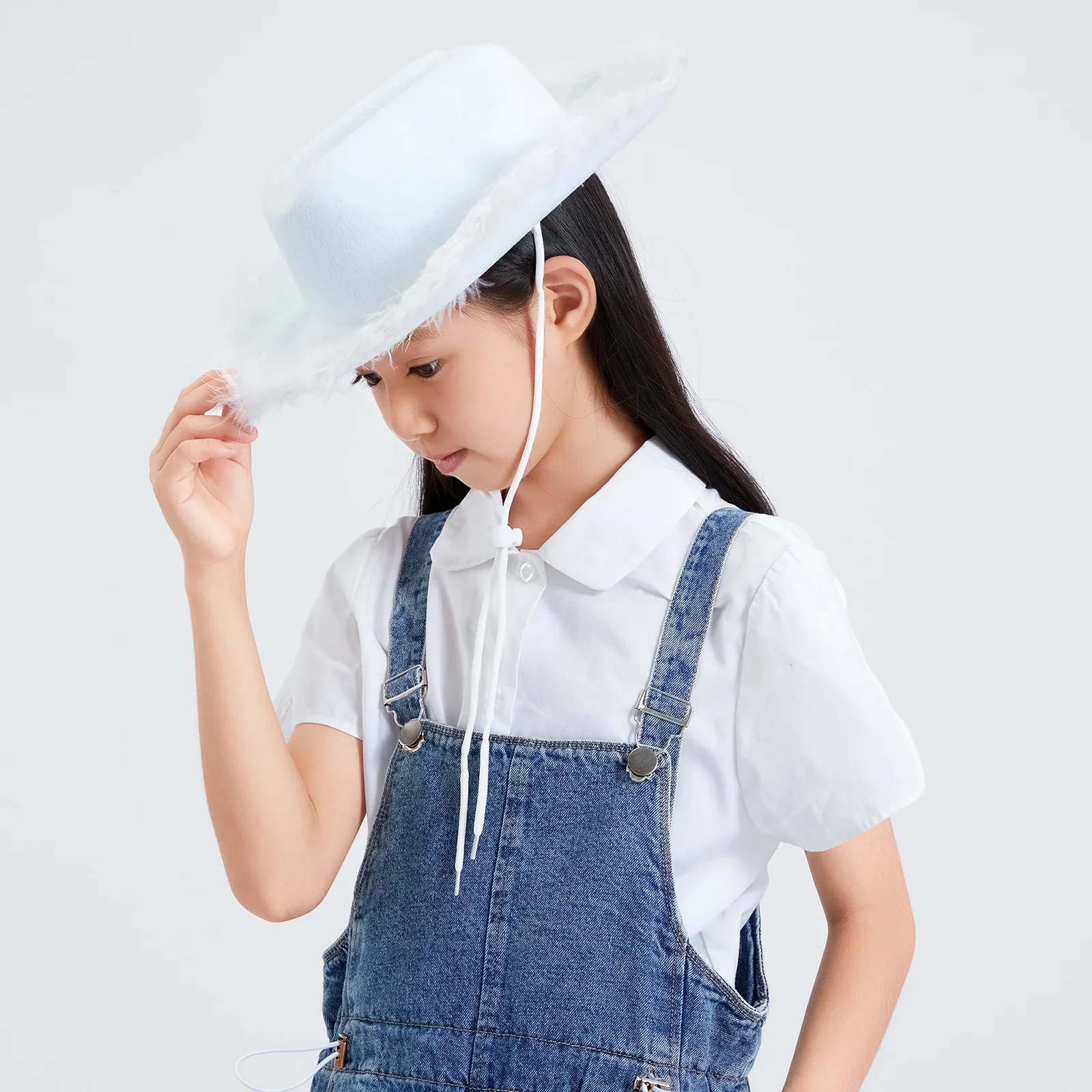 قبعات رعاة البقر للأطفال والبنات والأولاد بحافة واسعة قبعة راعية البقر الغربية مع حزام قابل للتعديل وإكسسوارات الأزياء التنكرية