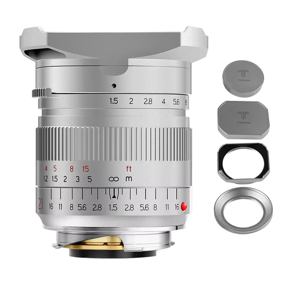 TTARTISAN 21mm F1.5 Full Frame Ultragroothoeklens met grote diafragmaopening en handmatige focus, voor Leica M-mount camera's.