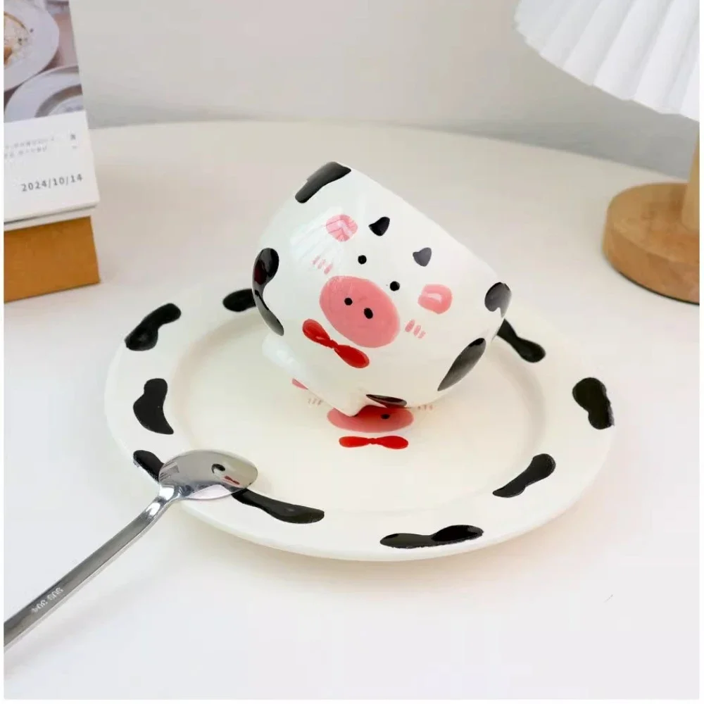 

Creative Cute Hand-painted Cow Mug Cartoon Ceramic Coffee Cup Children's Breakfast Plate Gift Cup Drinkware Tableware