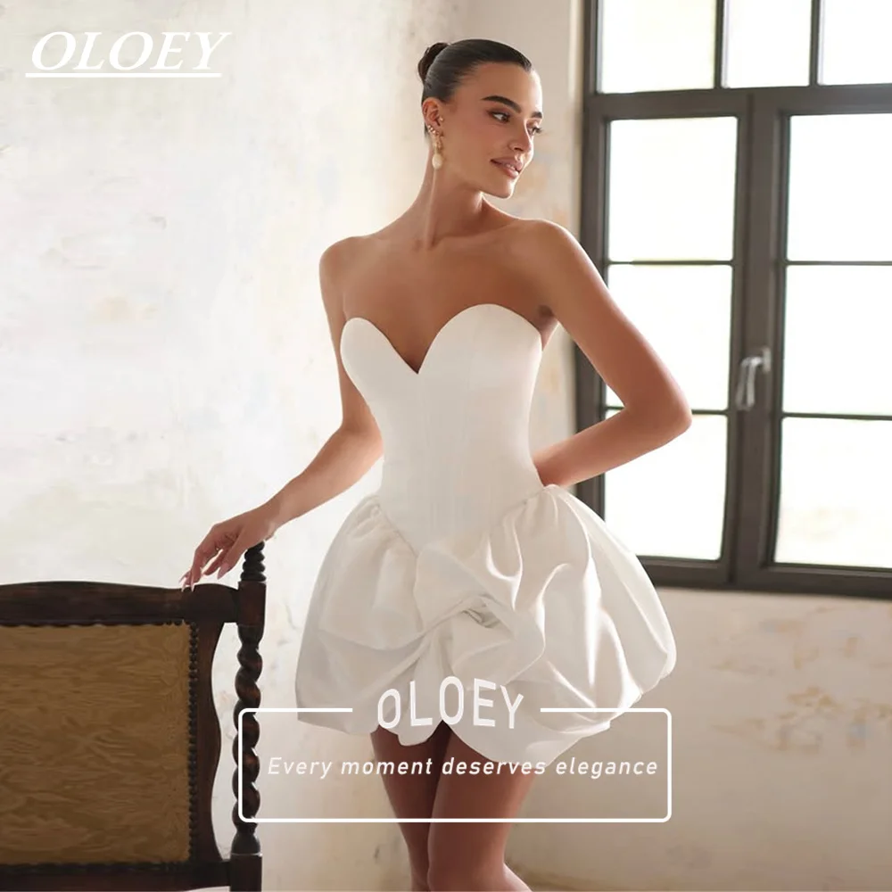 OLOEY Elegant Sweetheart Satin Short Wedding Dress Corset Fishbones Bubble Hem Mini Bridal Gown Robe De Mariage Customized