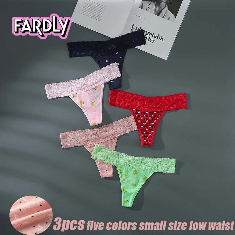 3PCS Summer New Women\'s Thong Lace Comfortable Cotton Healthy S-L Low Waist Small Size Panties Colorful 5 Colors Printed Sexy