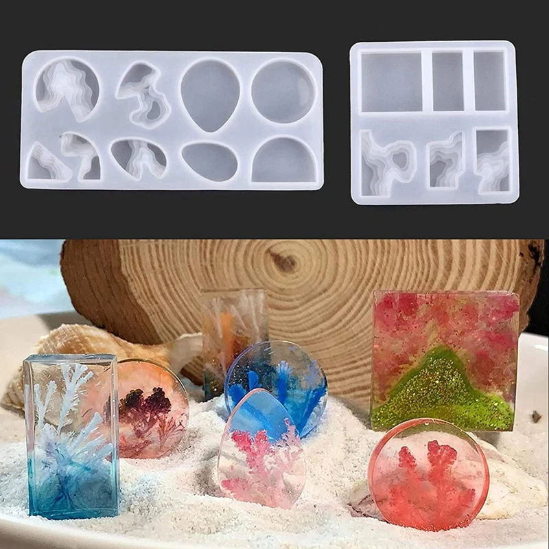 4 Pack DIY Island Necklace Gem Pendant Epoxy Mould Keychain Pendant Resin Silicone Mould