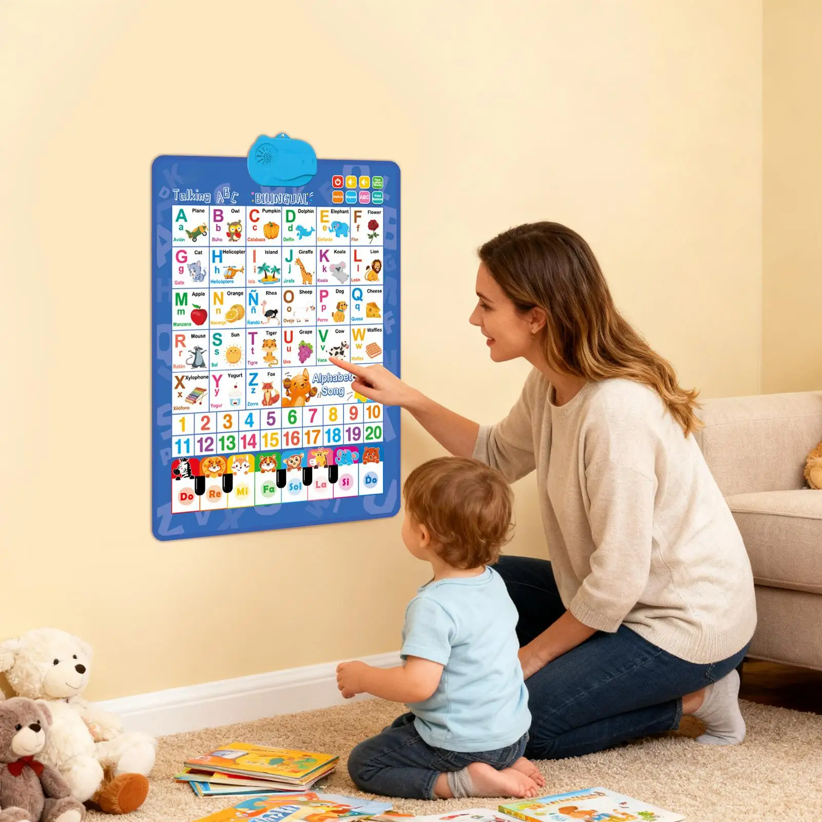 Tableau mural de l'alphabet, jouet espagnol-anglais, affiche de musique de Piano parlant pour enfants garçons filles de 1 à 6 ans, fêtes d'anniversaire et de vacances