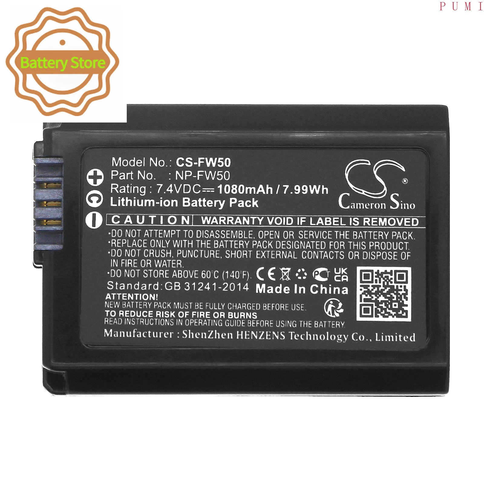 CS Replacement Battery for Sony NEX-5,NEX-5A,NEX-5K,NEX-5D,NEX-3,NEX-3C,NEX-5C,NEX-3A,NEX-3D,NEX- PN:NP-FW50 1080mAh / 7.99Wh