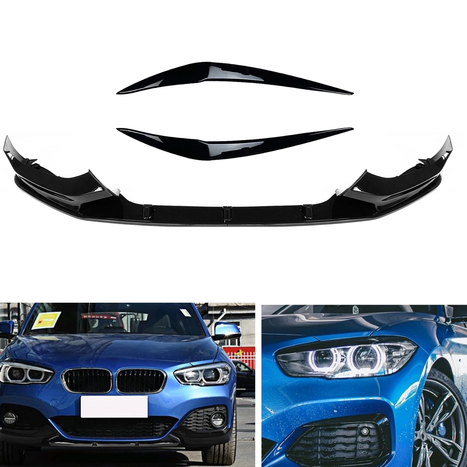 

For BMW F20 F21 1 Series 2015-2019 118i 120i 125i 128i M Sport Headlight Eyebrow Headlamp Eyelid Trim+Front Bumper Spoiler Lip