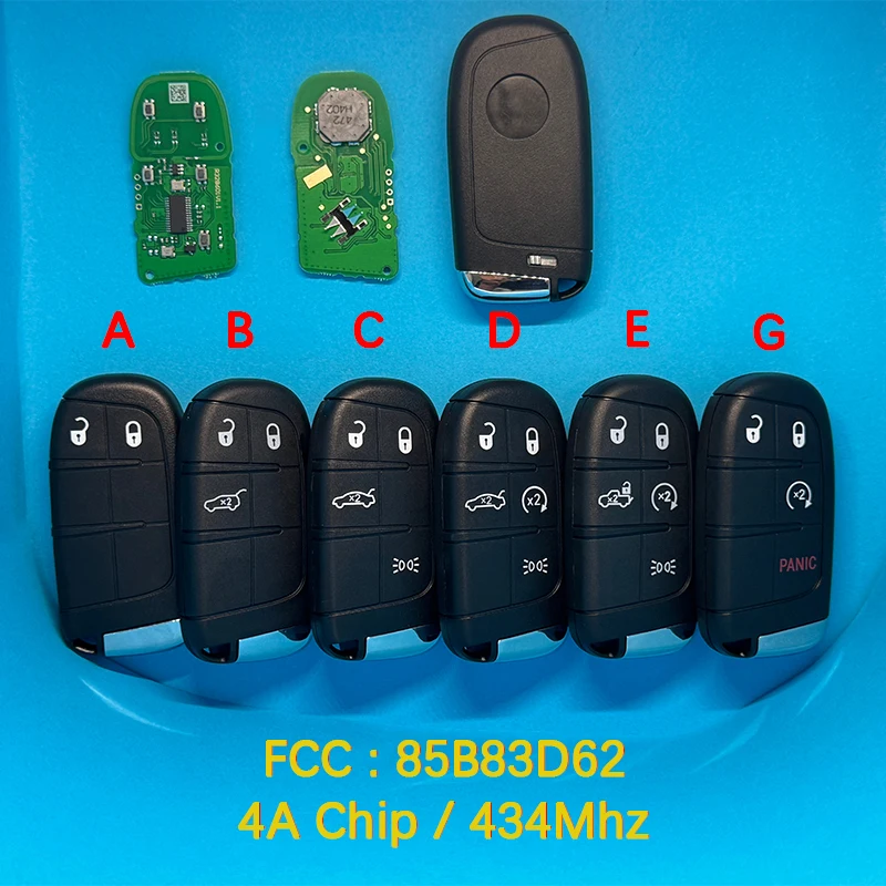CN017029 Aftermarket 2/3/4/5 Button Smart Remote Key 4A Chip 434Mhz FCC 85B83D62 For Fiat 500 500L 500X 2016-2019