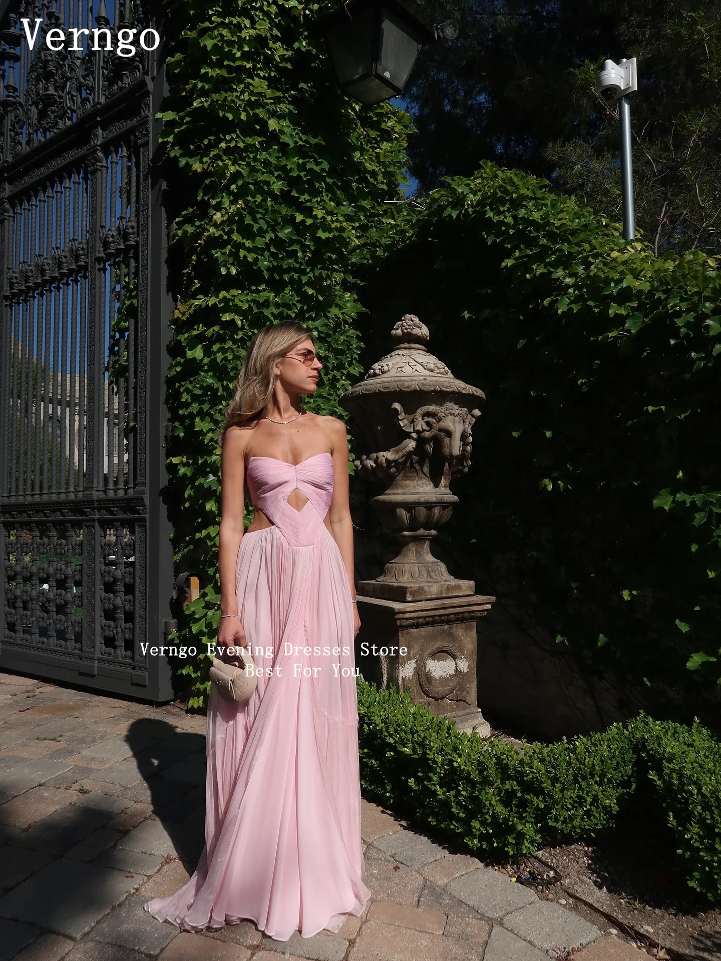 Verngo Pink Chiffon Evening Dress Elegant Strapless A Line Prom Dress Cut  Out Hand-pleated Silk Prom Party Dress Customized - AliExpress 320