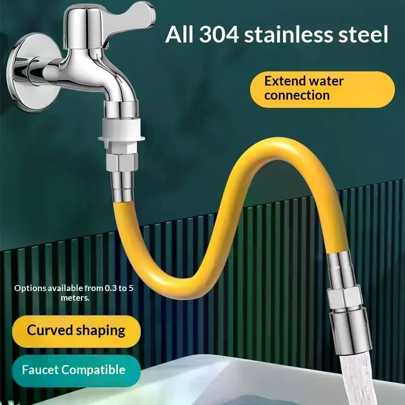 1Pcs Splashproof Free Bending Faucet Extension Tube 1 Mode Faucet Extension Extender Adjust Stainless Steel Water Tap Pipe Tube