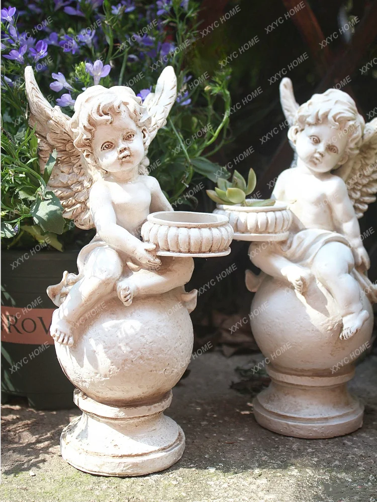 

Garden Decoration Angel Candlestick Outdoor Courtyard Balcony Desktop Decoration Farcent Cupid Decorations Exquisite Small Cute