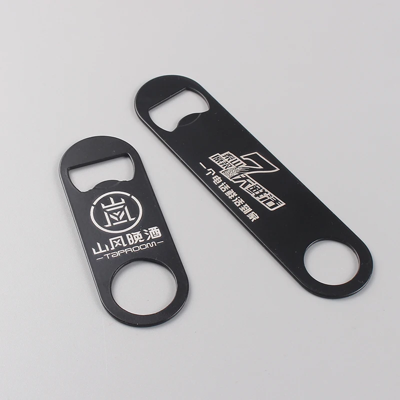 Custom flat beer bottle opener black lettering custom stainless steel bottle opener personalized custom logo Hotel bottle opener