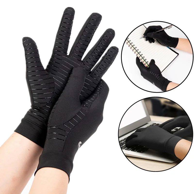 Copper Arthritis Compression Gloves For Women Men, Hand Pain Swelling And Carpal Relieve Full Finger Gloves For Tablets