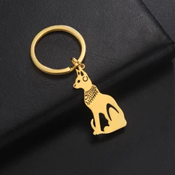 Ancient Egypt Cat Keychain Key Chain Mystic Animal Egyptian Goddess of Protection Pendant Stainless Steel Lover Birthday Jewelry