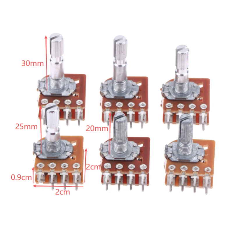 HOT! 2/5Pcs 8Pins B50K B100K Sound Volume Amplifier Potentiometer Dual Channel 8-Pin Flower Shaft 20mm 25mm 30mm WH148 (16) Type