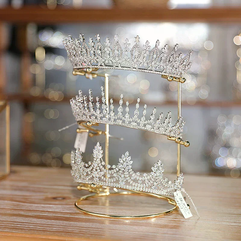 Crown Headband Tiara Support Holder Princess Rhinestone Display Rack Metal Gold Crystal Headband Organizer Stand