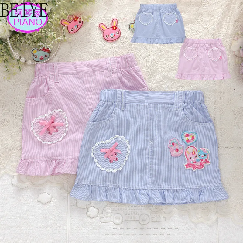 Summer Thin Stripes Short Skirt Sweet Cartoon Flower Rabbit Embroider Casual Skirt Mom and Daughter Matching Clothes Summer