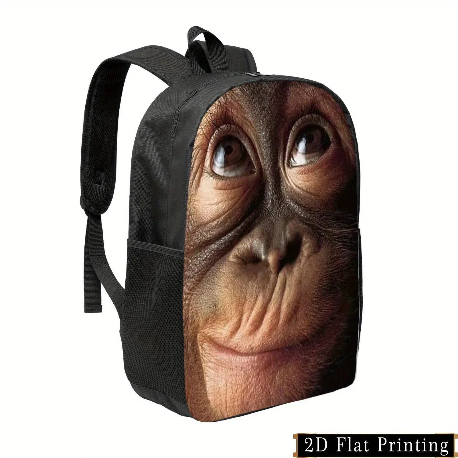 Custom Stylish Chimpanzee Face Print Backpack Lightweight Large Capacity Foldable Daypack With Adjustable Straps Side Pockets,