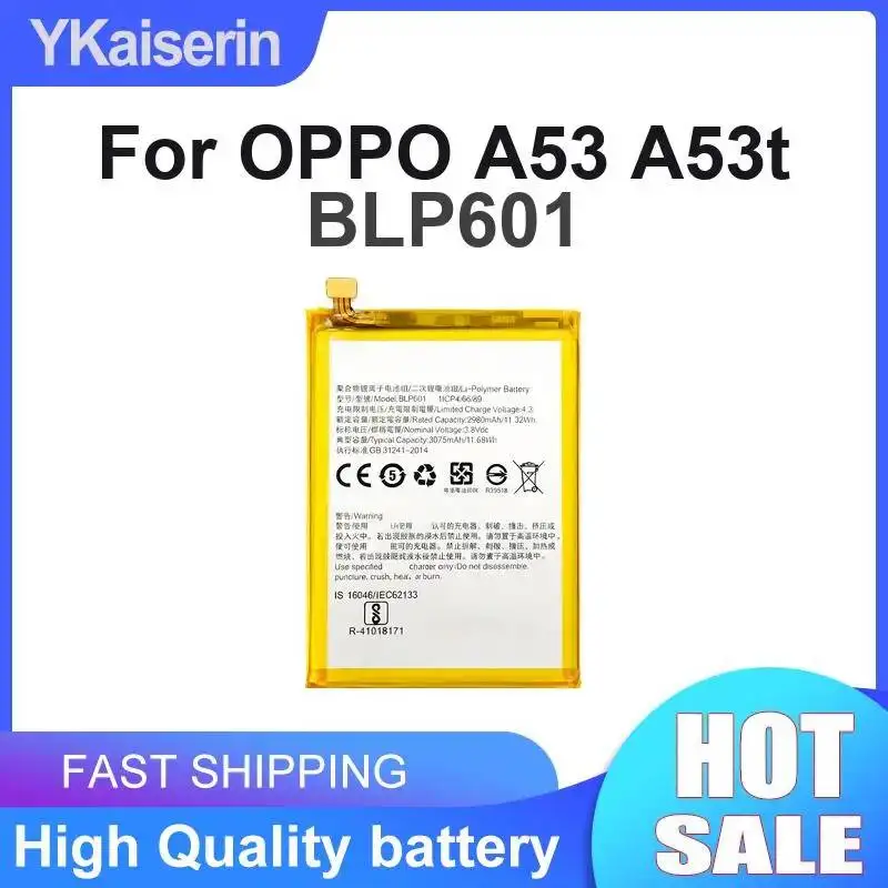 For Oppo A53 A53t Long Lasting Portable 3075mAh BLP601 Mobile Phone Battery