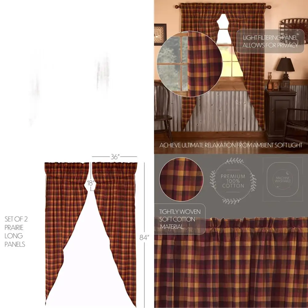 ستائر قطنية بدائية مع جيب قضيب وربطات عنق برباط، أحمر عنابي، زوج لأسلوب المزارع التراثية #1