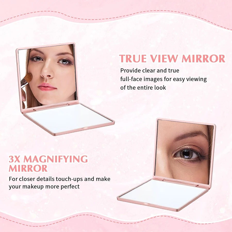 6/12Set 7cm Square Rose Mirror with Storage Bag Lady Portable Handheld Folding Mirror Dressing Table Makeup Accessories