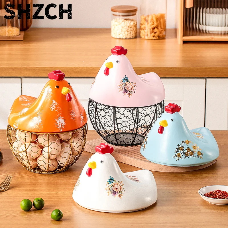 Rustic Farmhouse Large Capacity Fresh Egg Gathering Container Fruit Sundries Basket Ceramic Kitchen Decoration hold 25 eggs