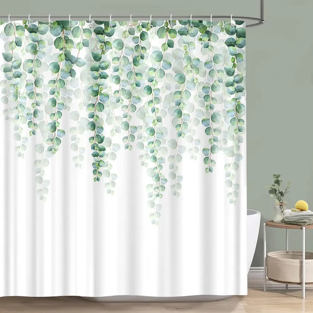 

Sage Green Shower Curtain Plant Botanical Eucalyptus Leaf Watercolor Greenery Leaves Floral Bath Curtains Fabric Bathroom Decor