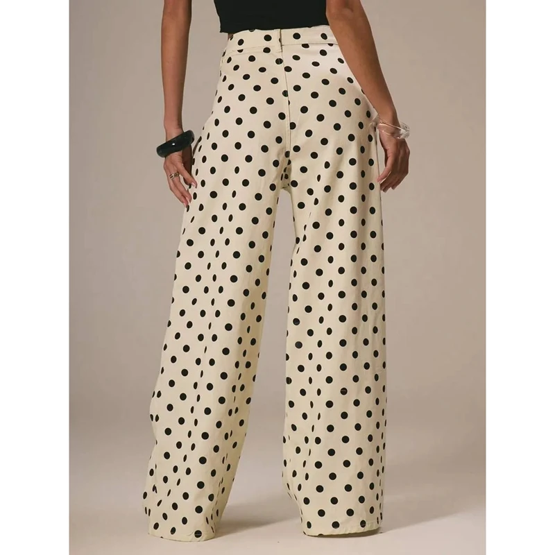 American Retro INS Style High Waisted Y2K Jeans Fashionable Polka Dot Harajuku Street Straight Leg Wide Leg Women's Casual Pants
