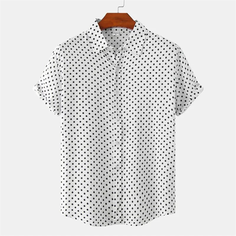 New Solid Colored Dots Hawaiian Shirt Men Casual Short Sleeves Summer 3d Printed Button Blouse Tops Party Street Button Shirts