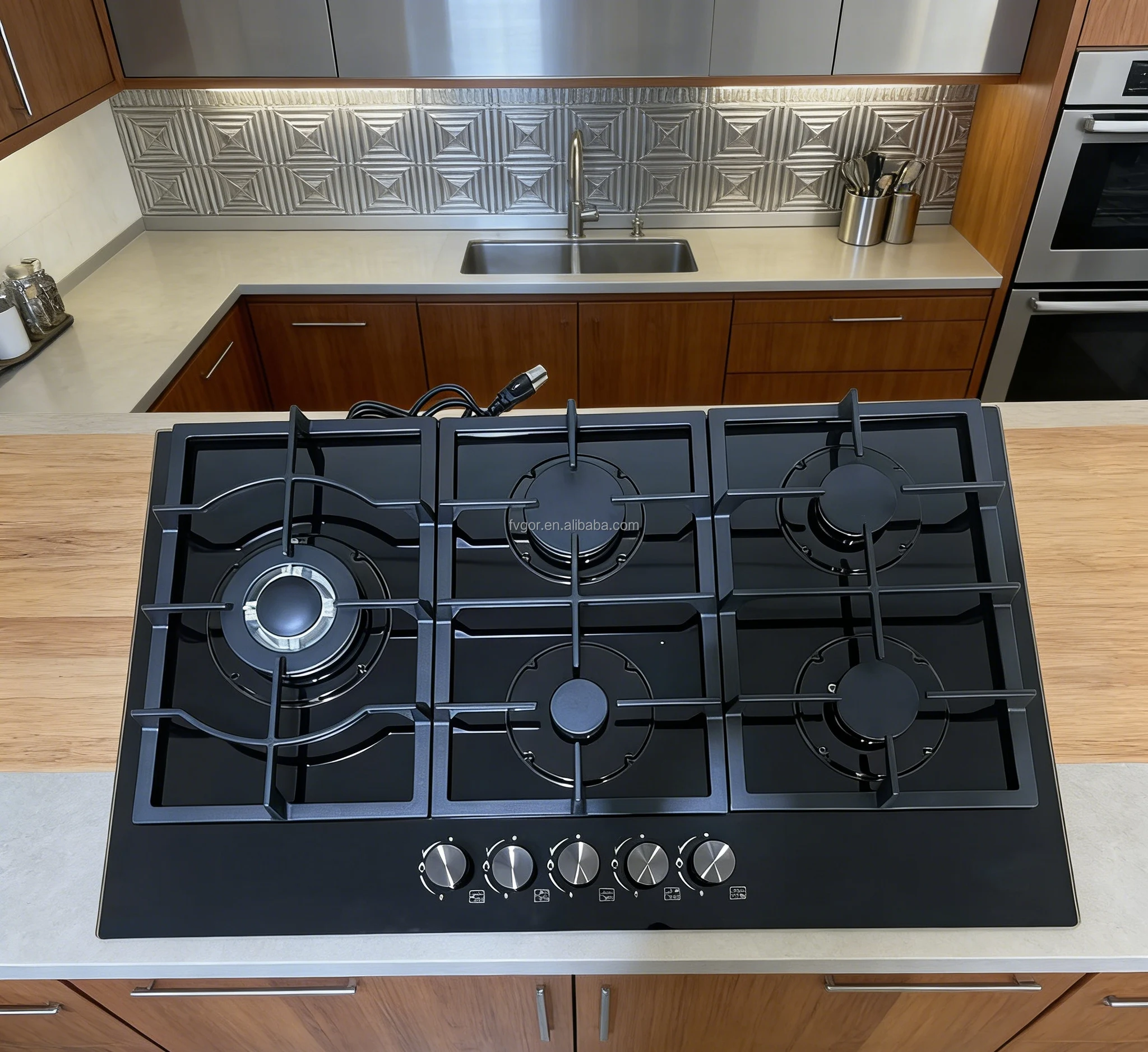 2026 New Model Built-in 5 Burner Tempered Glass Electric Gas Cooker Electronic Ignition Energy Efficiency Class A+ Household