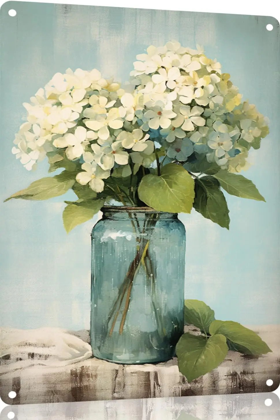 Jar with Hydrangea Floral Bouquet Farmhouse Metal Tin Sign Spring Flowers Wall Decor Funny Decoration for Home Kitchen Bar  sign
