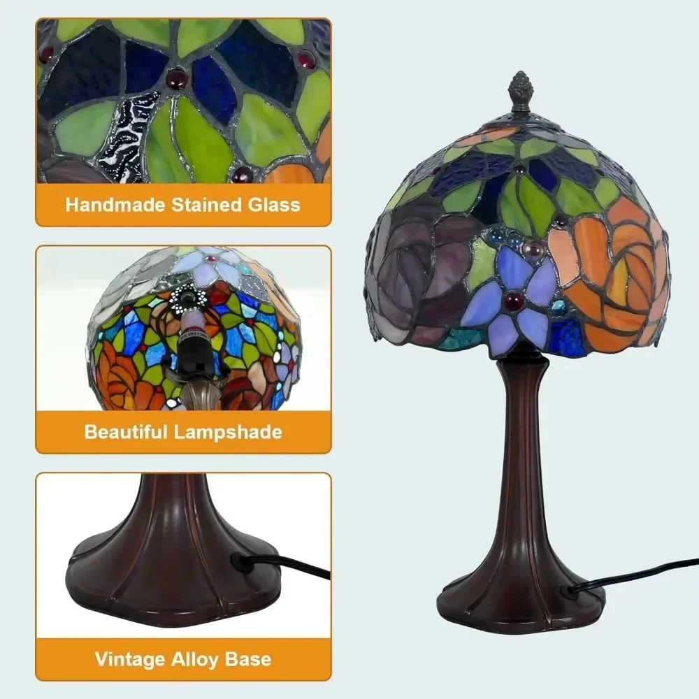 8inch Tiffany Style Orange Dragonfly Lampshade Stained Glass Handcrafted Table Lamp Nightstand Bedroom Living Room Home Office