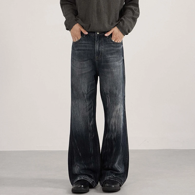 

Мужские джинсовые брюки в американском стиле с завязками контрастного цвета, повседневные широкие расклешенные брюки, осенние мужские джинсы