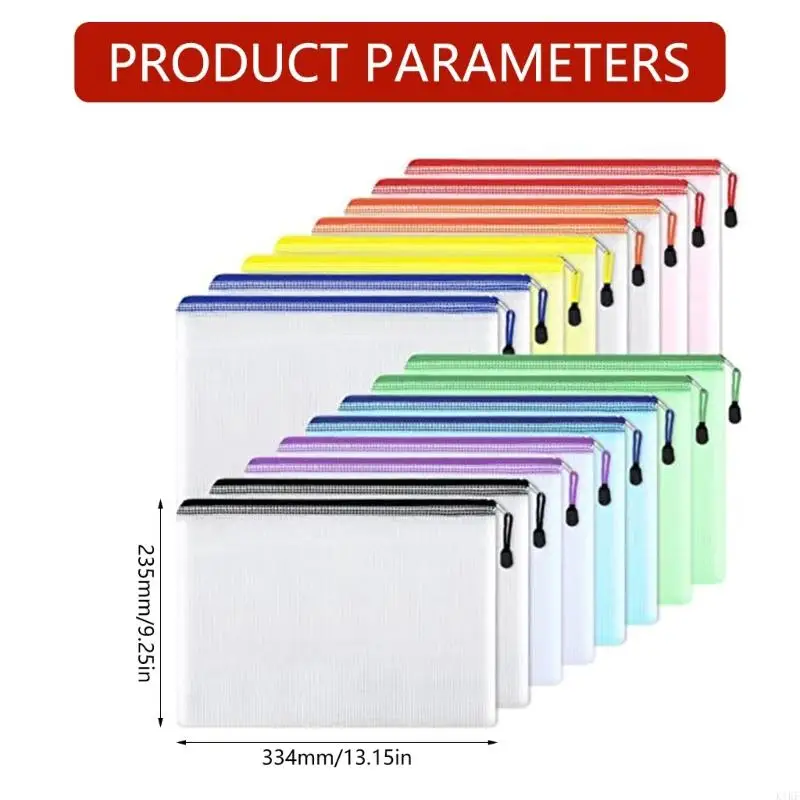 16pieces Clear PVC เอกสารกระเป๋าขนาดตัวอักษรเอกสารกระเป๋าเงินซิปปิดซิป K1KF