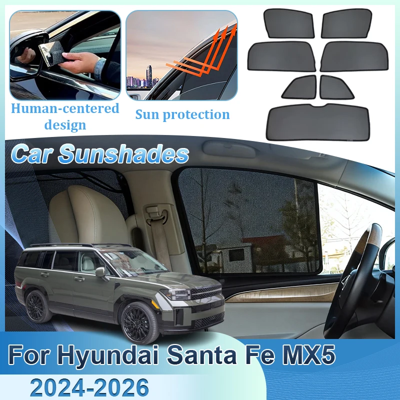

For Hyundai Santa Fe MX5 2024 2025 2026 Car Mesh Sunshade Magnetic Window Sun Visor Sunscreen Privacy Curtains Cover Accessories