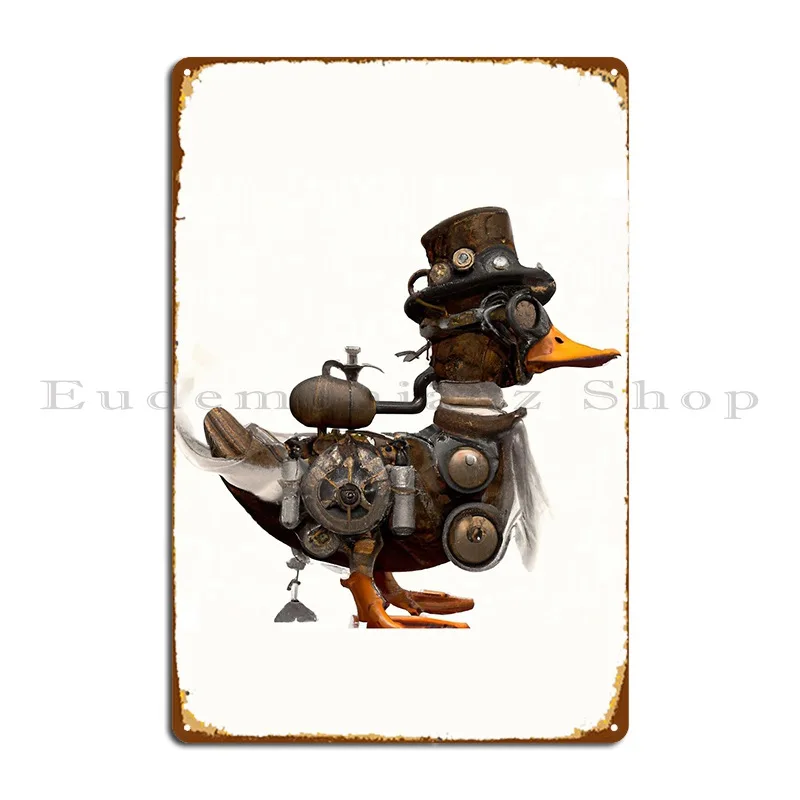 Steampunk Duck With Scarf Metal Sign Designs Wall Cave Cave Designing Printing Tin Sign Poster