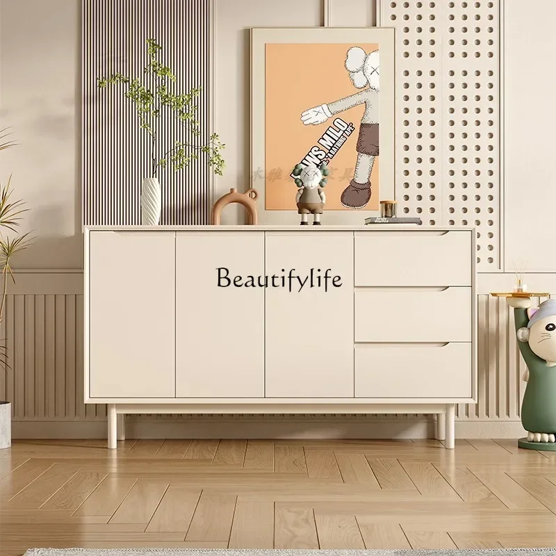 

88.Light luxury wabi Jifeng shoe cabinet cream color entrance simple solid wood bucket cabinet high value
