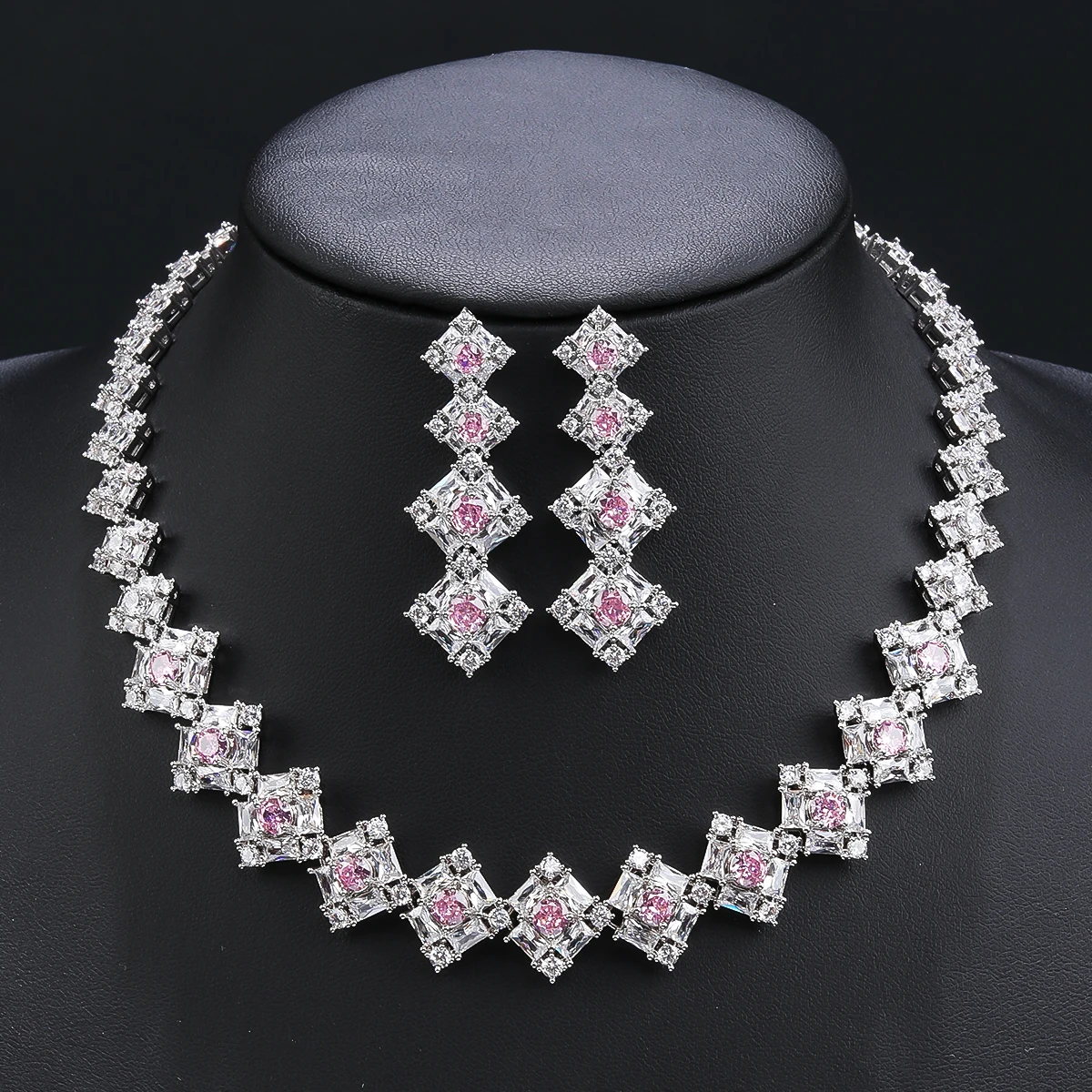 

Luxury Rectangle Cubic Zirconia Bridal Wedding Jewelry Set Ladies Party Necklace Earrings Set CN11335